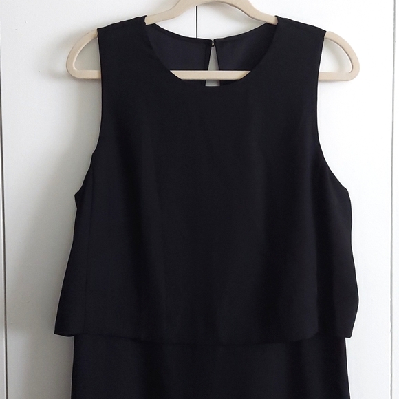 Banana Republic Black Attached Camisole Tiered Sleeveless Fluted Hem Dress Sz 14 - Picture 2 of 16